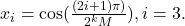 x_i=\cos ⁡(\frac{\left(2i+1)\pi \right)}{2^kM}),i=3.