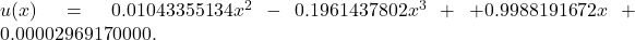 u(x)=0.01043355134x^2-0.1961437802x^3+⋯+0.9988191672x+0.00002969170000.