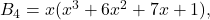 B_4=x(x^3+6x^2+7x+1),