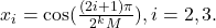 x_i=\cos ⁡(\frac{(2i+1)\pi }{2^kM}),i=2,3.